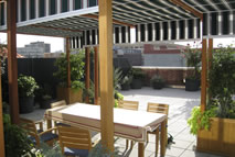 terraces and awnings provide shade and shelter from the weather